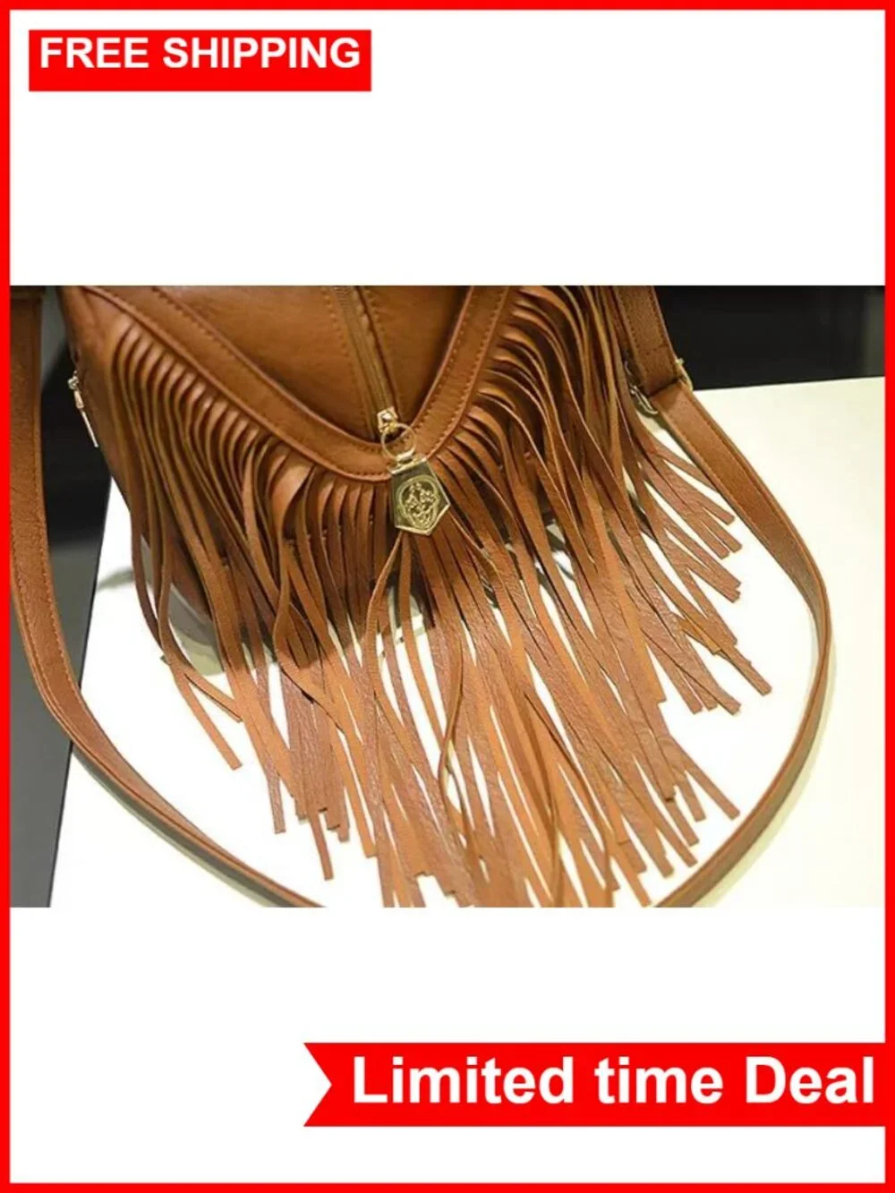 Vintage Tassel Fringe Hobo Crossbody Bag Women PU Leather Bohemian Shoulder